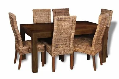 Solid Mango Wood 180cm Dining Table & 6 Rattan Chairs New Furniture  • £1006.95