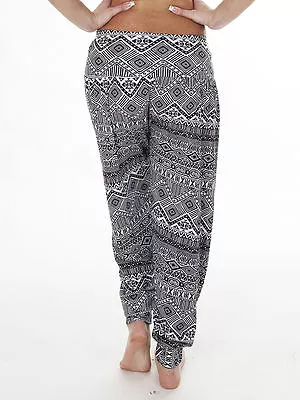 Ladies Aztec Harem /skull/tartan/comic Print Full Length Baggy Trousers 8 - 26 • £8.99