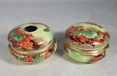 Vintage Antique IE & C Japan Wreath Vanity Set Powder Box & Hair Receiver NICE! • $22.50