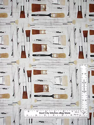 £11.49 • Buy Bob Ross Joy Of Painting Fabric Art Paint Brushes Gray Studio E Cotton Yard