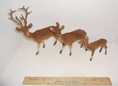 3 Vintage Christmas Large Flocked Deer Family Buck Reindeer • $24.99