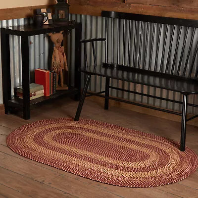 $55.95 • Buy VHC Burgundy Tan Eco-Friendly Jute Primitive Country Oval Braided Rug W/Pad