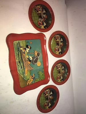 Walt Disney Mickey Mouse Ohio Art Lithograph Tray / Plate Set  • $50