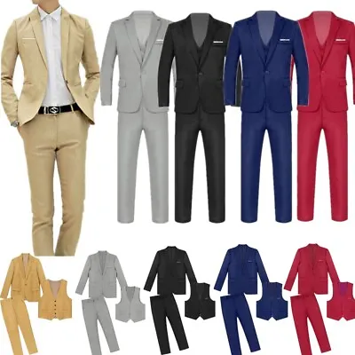 US Men 3Pcs Office Slim Fit Suit Long Sleeve Lapel Blazer Vest Pants Formal Set • $33.70