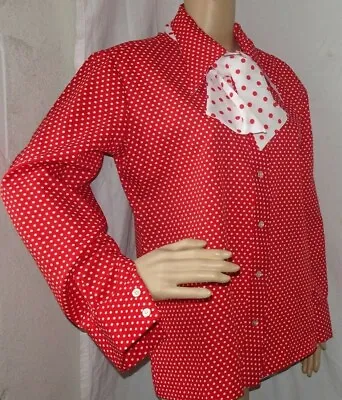 LANVIN Paris New York Vintage Red & White Polka Dot Neck Tie Blouse Womens Sz M • $225