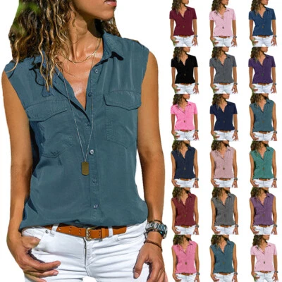 £2.99 • Buy UK Womens Summer V Neck Tank Top Ladies Casual Blouse Vest T-Shirt Tee Plus Size