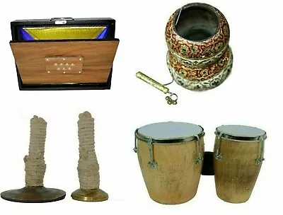 Musical Shruti Box Bhapang Brass Thalam Bango Drum Small Instruments Combo Set • $305.28