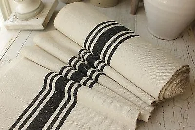 Vintage BLACK Homespun Fabric Striped Cotton Linen Bolt Upholstery Weight 1 Yds • $65