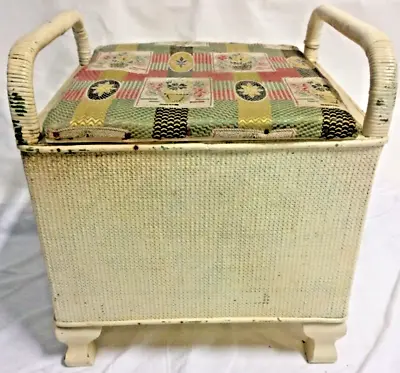 Vintage Pre-1950s Wicker Commode Stool/Chair With Upholstered Lid And Handles • £30