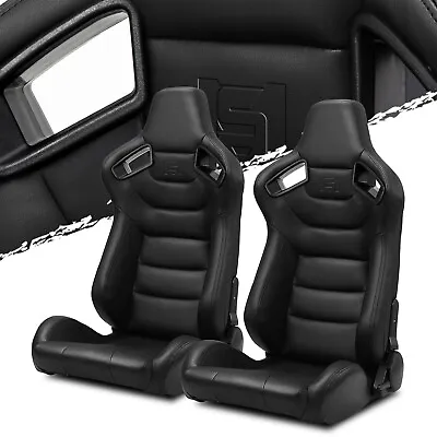 Pairs Black+Side Carbon Fiber Mixed PVC Leather L/R Racing Car Seat+Slider • $331.38