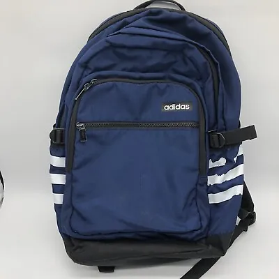 ADIDAS BACKPACK  BLACK Blue BOOKBAG  SPORTS 3 Stripe Life Laptop Pocket • $21.59