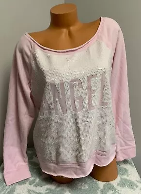 Victorias Secret Sz L~Bling Fashion Show Sweatshirt~ Angel Sequin Lt. Pink • $16.50
