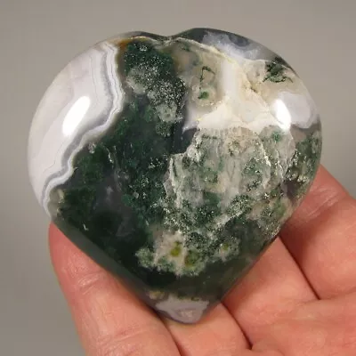 2.6  GREEN MOSS AGATE Heart Gemstone Polished Palm Stone - India • $0.99