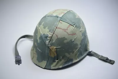 VIETNAM WAR M1 STEEL HELMET W/ EARLY MITCHELL CAMOUFLAGE COVER ‘65’ • $225