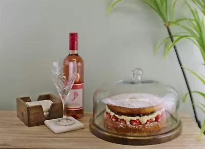 Mango Wood Cake Stand With Glass Dome Desert Stand • £45.95