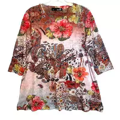 Love Moschino Paisley Floral Tunic Women's Size XXL Lace-Sleeve Knit Top • $37.95