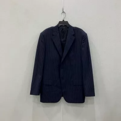 Mens Blue Striped Notch Lapel Two Button Blazer & Pants 2 Piece Suit Set Sz 56R • $9.99