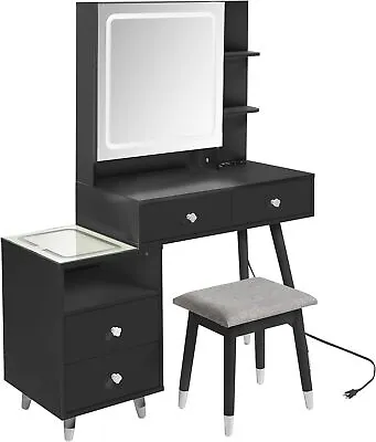 Vanity Set With Led Light Miror Makeup Dressing Table W Charging Station 4Drawer • $199.90