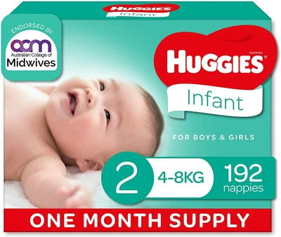 $167 • Buy Huggies Size 2 Infant (4-8kg) Ultimate Nappies, Unisex 192 Count FREE SHIPPING