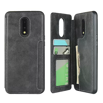 For OnePlus 7 7 Pro Black Genuine Leather Card Slot Wallet Flip Case Cover Stand • $15