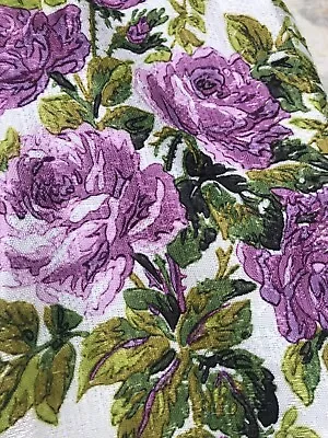 Vintage Purple & Lavender Roses Barkcloth Curtains Two Panels 78 In. • $75