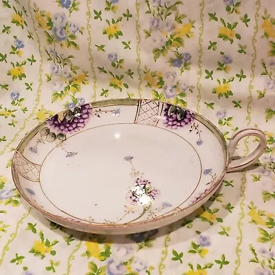 Lemon Server Dish Gilded Purple Blue Gold Flowers Vintage Nappy • $12