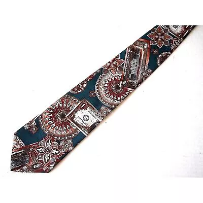 Envoy Mens Necktie Tie 57  Teal American Money $1 Dollar Bills Print Paisley Vtg • $5.99