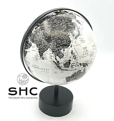 Desk Size World Globe On Stand /Black And White 12 1/2 Inches Tall Vintage • $58.09
