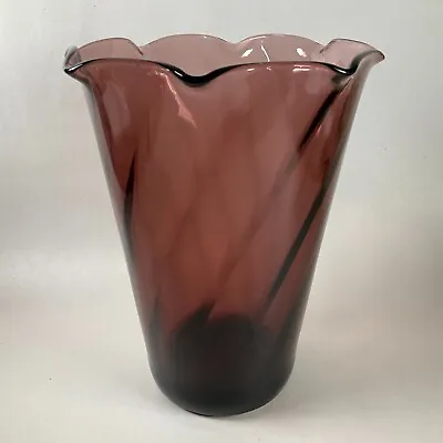 £34.64 • Buy Hazel Atlas Moroccan Amethyst Ruffled Rim Swirl Vase Vintage 