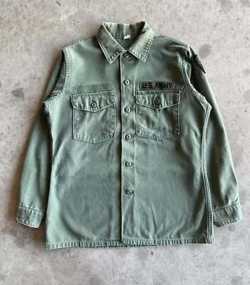 Vintage 60s US Military OG107 Green Fatigue Button Shirt Jacket Size Medium  • $32.49