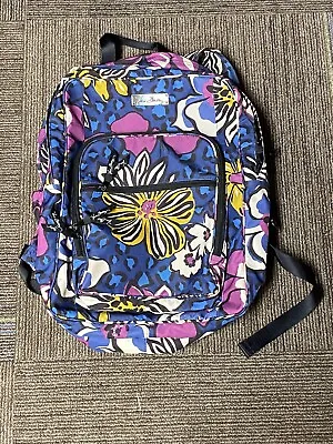 VERA BRADLEY AFRICAN VIOLET Campus Backpack Large Retired Blue Purple Zippers • $22.99