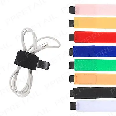 8x REUSABLE Cable Tie Hook+Loop Fasteners ASSORTED COLOURS Straps Tidy Organiser • £4.75