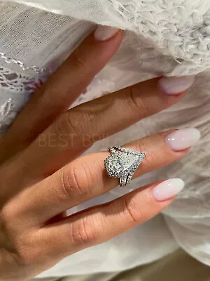 £6914.06 • Buy 14K White Gold Natural Pear Cut Diamond Halo Matching Wedding Band 2.5 Ct F/VS2