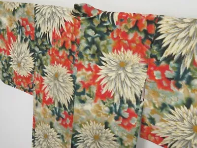 0618i06z400 Vintage Japanese Kimono Silk MEISEN HAORI Chrysanthemum  • $84