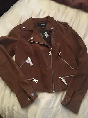Brand New Vero Moda Brown Suede Leather Moto Jacket Sz Small • $185