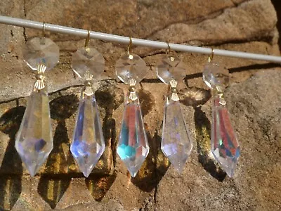 £9.99 • Buy X5 Chandelier Pretty Crystal Glass AB IRIDESCENT Bomb Drops & Clear Top Droplet