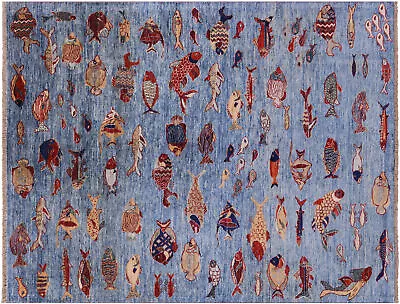 Hand Knotted Gabbeh Fish Design Wool Rug 4' 11  X 6' 4  - Q20413 • £1514.13