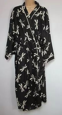 Lazy Loft Womens  Luxury  Robe Gown Black Ecru Dragonfly Print Size 12 - 16 • £15.96