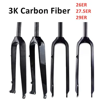 3K Carbon Fiber Rigid Fork Mountain Bike 29/27.5/26 Bicycle Front Straight Forks • $72.99