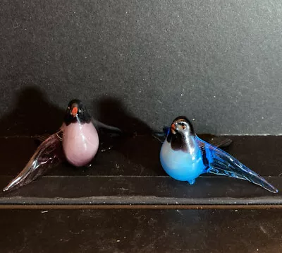 Vintage Art Glass Love Birds Venetian ? Purple Blue Spread Wings • $35