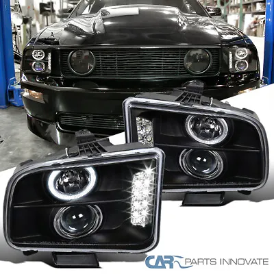 Fits 05-09 Ford Mustang Matte Black LED Halo Projector Headlights Head Lamps L+R • $116.80