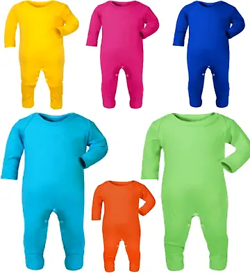 £7.99 • Buy Baby Boys Girls Plain Sleepsuits Babygrows Bodysuits  Cotton Playsuits 3,6,9,12m