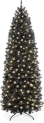 6Ft Pre-Lit Black Pencil Christmas Tree Hinged Artificial Alpine Slim Holiday D • $182.33