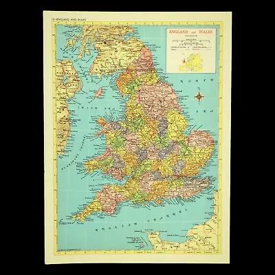 Vintage Map Of ENGLAND Wall Art Railroad Decor Original 1950s Railway London • $9.95