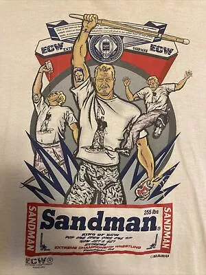 Rare Vintage 90s ECW Sandman Blood Sweat And Beers T Shirt XL • $350