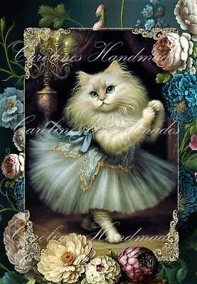 Cat Ballerina Reproduction Design Cotton Fabric Quilt Block Multi-size • $14.75