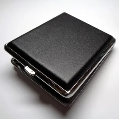 Cigarette Case Smoke Metal Case Holds 18pcs Unisex Man Women Black Faux Leather • $10.65