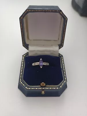 9k White Gold AAA Tanzanite And Diamond Ring Size O  • £90