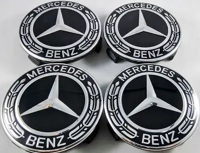 4x Mercedes Black Alloy Wheel Centre Hub Caps 75mm A B C E S M Class ML CLA GLA • $39.99