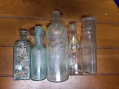 Lot Of 5 Unique Collectable Unlabeled Uncleaned Vintage Glass Bottles • $15.99